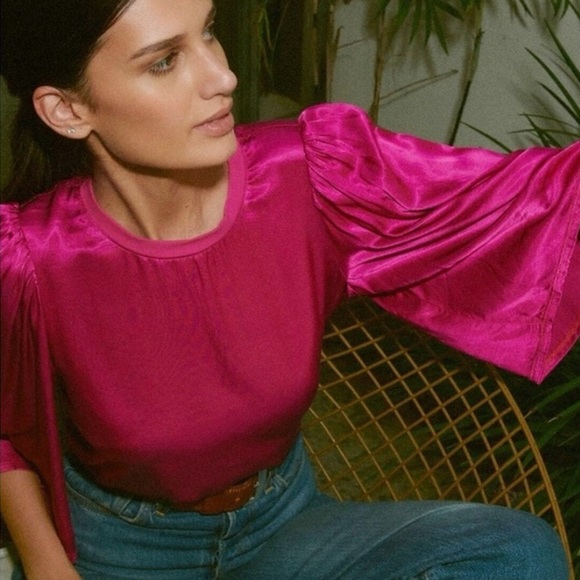 Anthropologie Nation LA Donna Bell Sleeve Silk Blouse - Picture 11 of 11